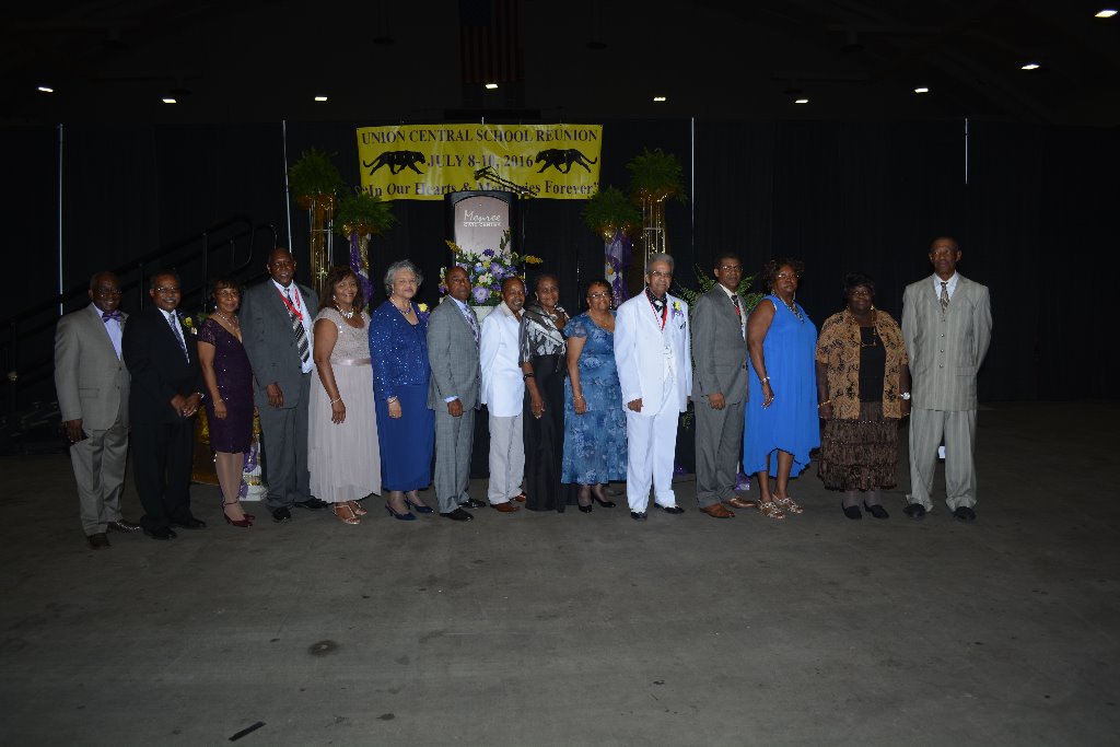 2016 Reunion Committee @ Banquet (left to right) George Williams; Charles Hearns; Dorothy Gray Hearns; Louis Haynes; Roberta Fegans Gilbert; Mary Cooper; John Miles; Glen Knighten; Betty Williams Robinson; Carolyn Stewart Daniels; Edward Gibson; James Har