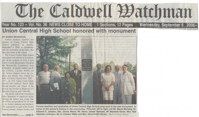 Caldwell Watchman Add covering Memorial Dedication ceremonies.